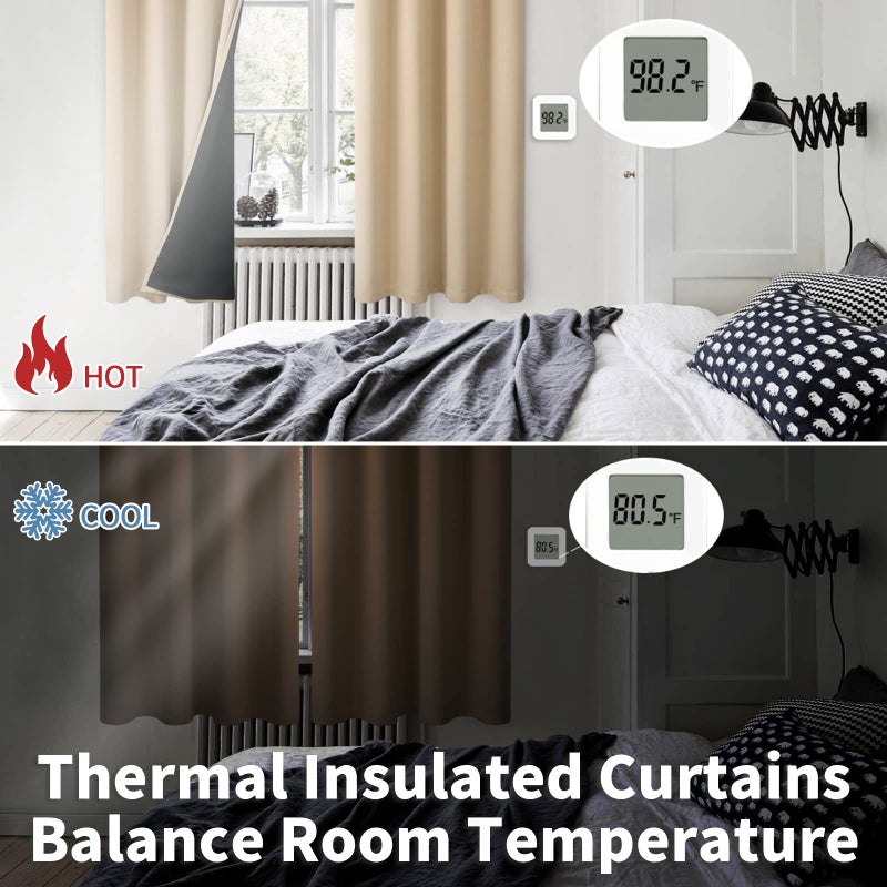 BGment Thermal Insulated 100% Blackout Curtains for Bedroom with Black Liner, Double Layer Full Room Darkening Noise Reducing Grommet Curtain (52 x 84 Inch, Beige, 2 Panels) - Image 4